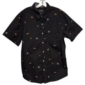 Men's Coastal Modern Fit Planets Black Button Down Short Sleeve Shirt Size Large